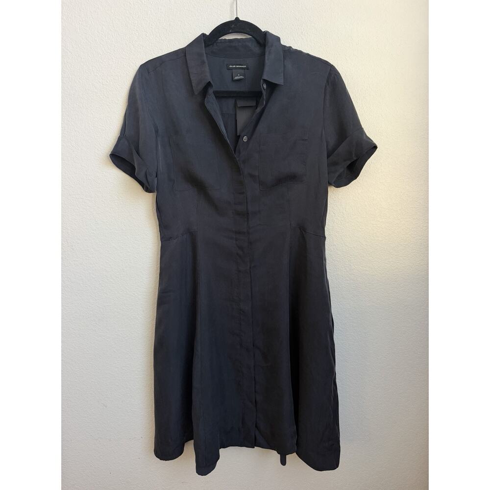 Club Monaco Women's Pintuck Midi Shirt Dress Robe Black Size 6 Retails $298